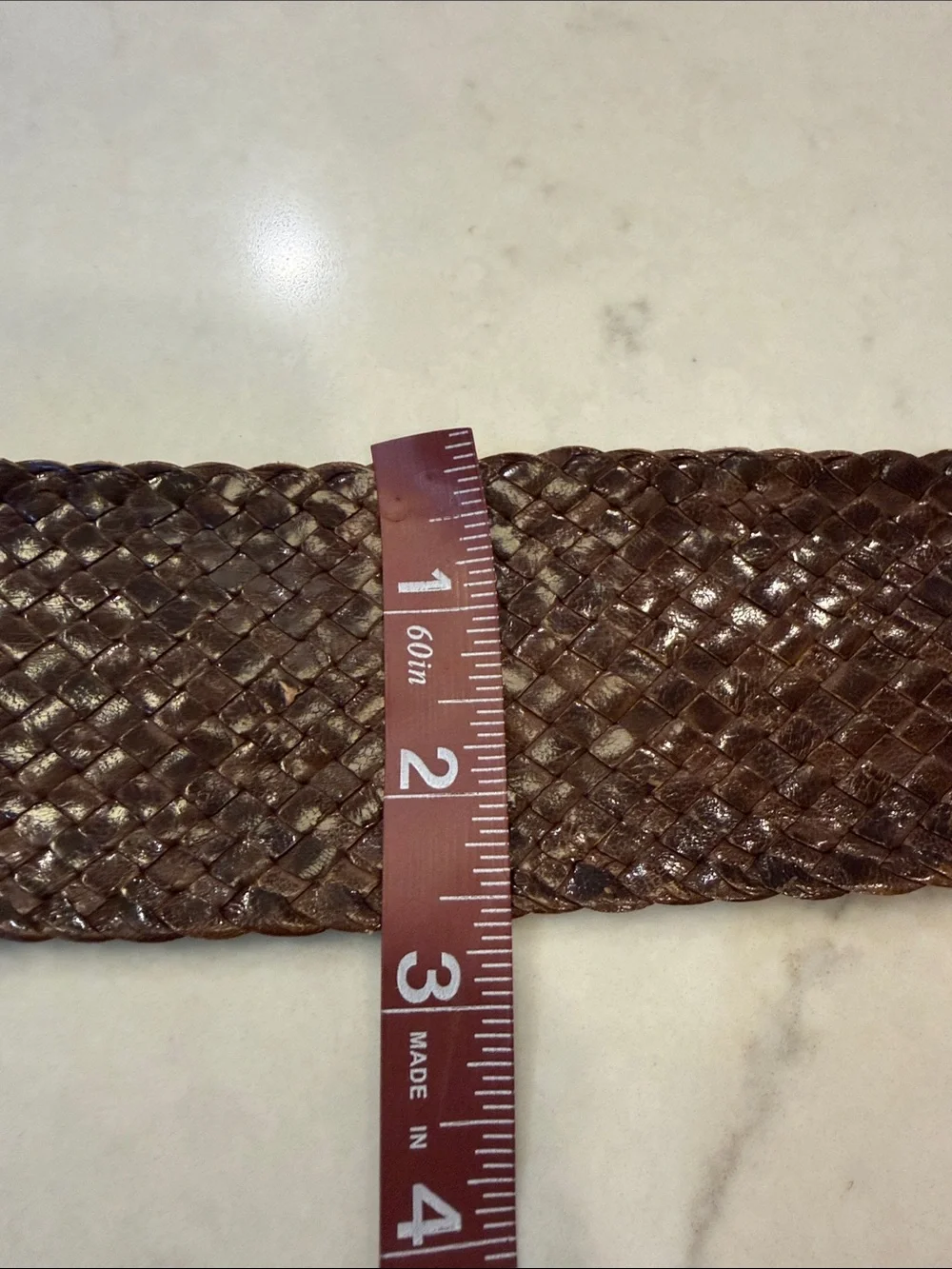Nordstrom Woven‎ Brown Leather Waist Belt with Round Buckle